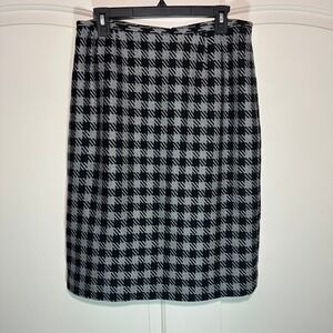 Bill Blass Houndstooth Wool Blend Pencil‎ Skirt Career Wear Grey Black 12